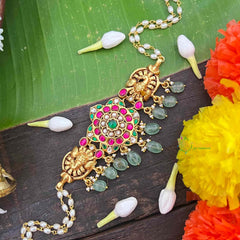 Vrikshamv Minimalist Floral With Peacock Choker-Green Bead-J4029