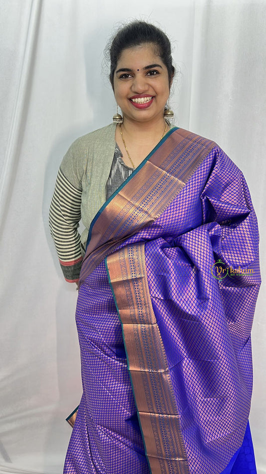 Purple with Blue Border Semi Soft Silk Saree-VS4044