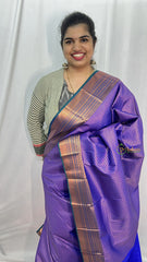 Purple with Blue Border Semi Soft Silk Saree-VS4044