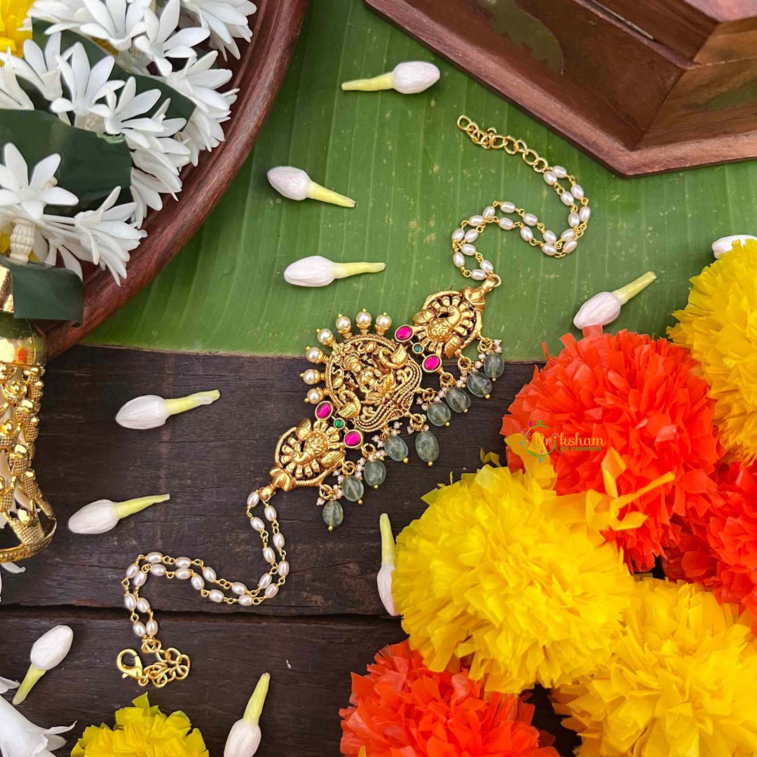 Vrikshamv Lakshmi With Peacock Side Kundan Jadau Choker-Race Pearls Bead-J4033