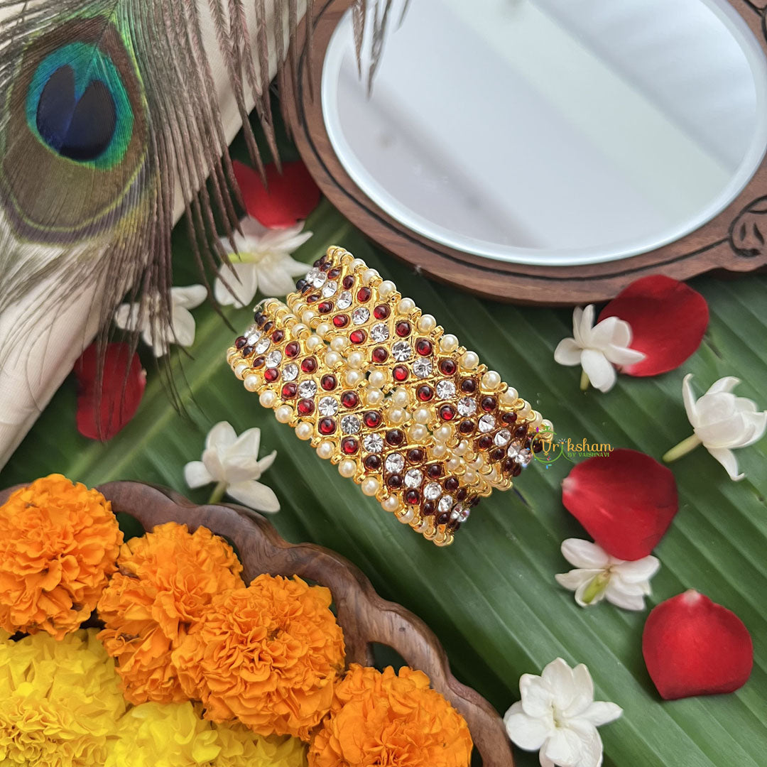 Vriksham Traditional Kemp Premium Double Red & White Kemp Bangle-Pearl-G19712