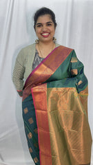 Dark Green with Purple Border Semi Soft Silk Saree-VS4038