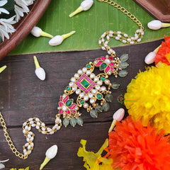 Vrikshamv Square Style With Lotus  Kundan Jadau Choker-Race Pearls Bead-J4032