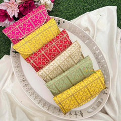 Vriksham Return Gift Hand Bags-Bandhani Royale Clutch Purse With Square Thread Work 6 Pieces Set-RG362