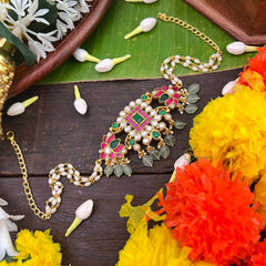 Vrikshamv Square Style With Lotus  Kundan Jadau Choker-Race Pearls Bead-J4032