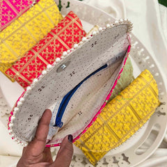 Vriksham Return Gift Hand Bags-Bandhani Royale Clutch Purse With Square Thread Work 6 Pieces Set-RG362