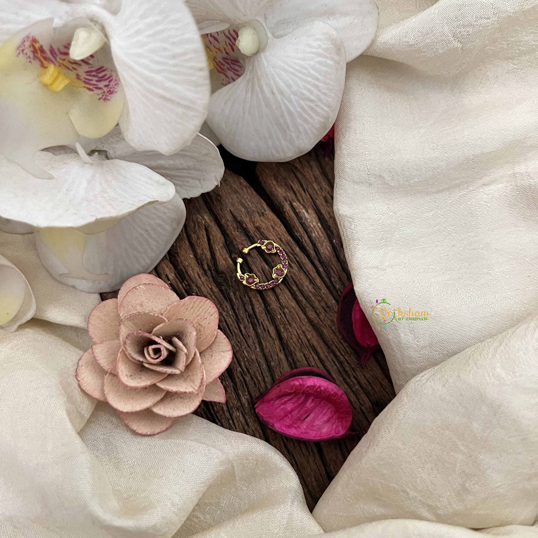 Vriksham Unique Floral Shape Gold-Toned With Red Septum Ring-G20457