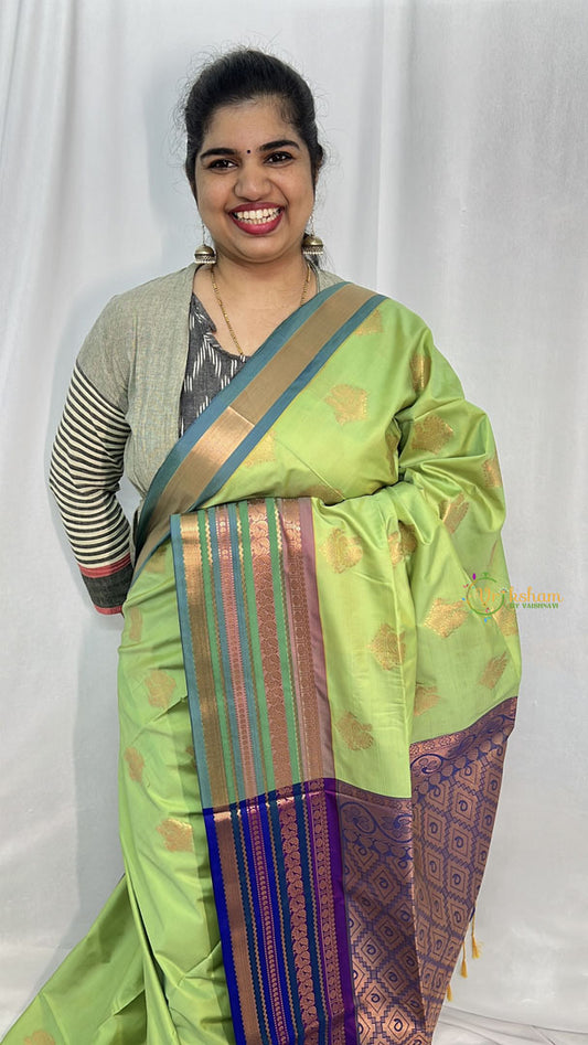 Pista Green with Gadwal Border Semi Soft Silk Saree-VS4060