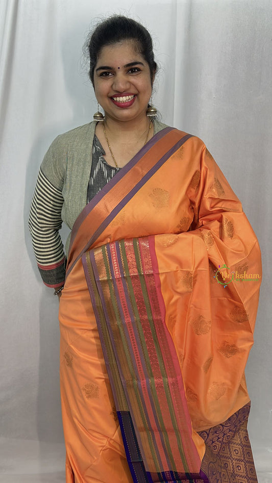 Light Orange with Gadwal Border Semi Soft Silk Saree-VS4066