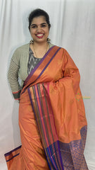 Orange with Gadwal Border Semi Soft Silk Saree-VS4057