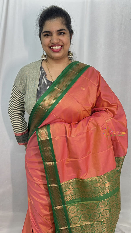 Double Shaded Pink with Green Border Semi Soft Silk Saree-VS4018