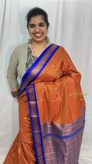 Brown with Blue Border Semi Soft Silk Saree-VS4019