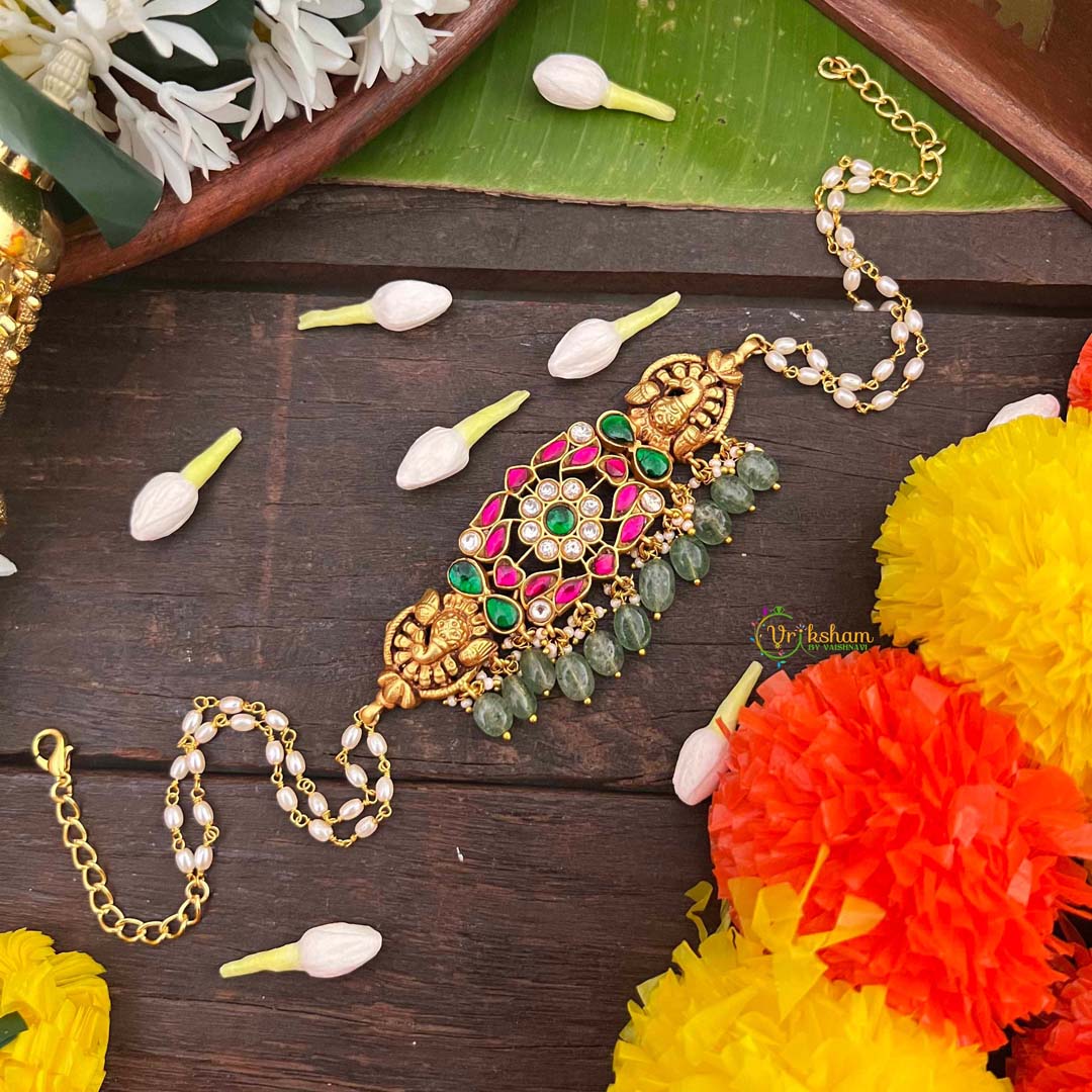 Vriksham Unique  Peacock Design Kundan Jadau Choker-Rice Pearls Bead-J4040
