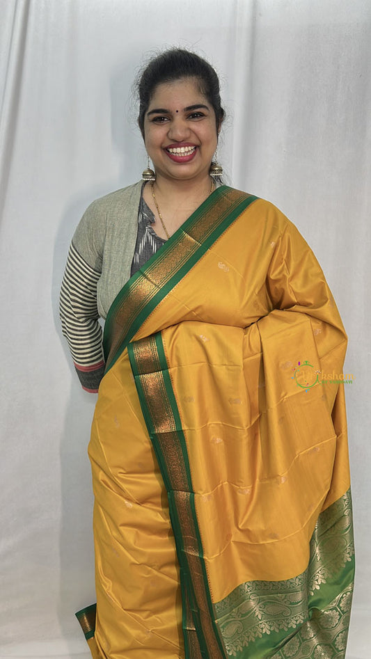 Mustard with Green Border Semi Soft Silk Saree-VS4021