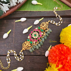 Vriksham Unique  Peacock Design Kundan Jadau Choker-Rice Pearls Bead-J4040