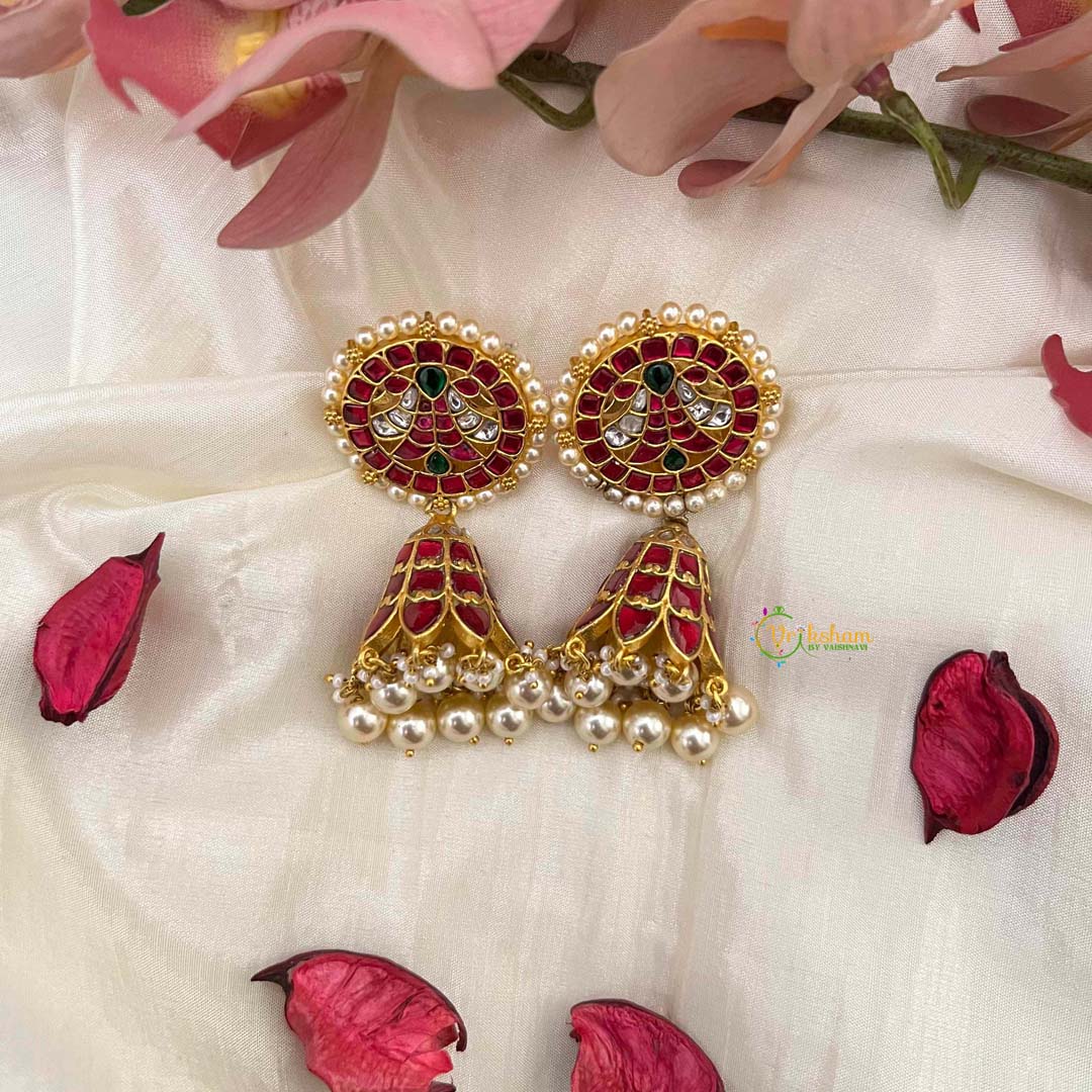 Vriksham Royal Magenta Mandala Green Clusters & Seed Pearls Jhumkas Earrings-J4217