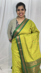 Parrot Green with Green Border Semi Soft Silk Saree-VS4015