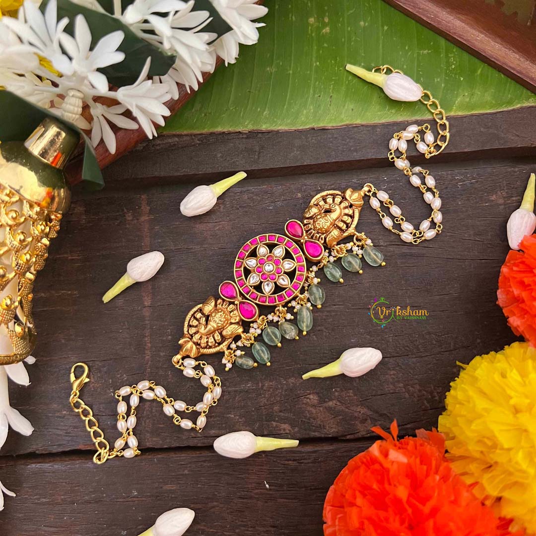 Vriksham Simple Floral Design Kundan Jadau Choker-Rice Pearls Bead-J4042