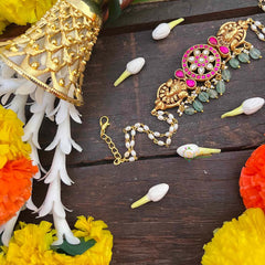 Vriksham Simple Floral Design Kundan Jadau Choker-Rice Pearls Bead-J4042