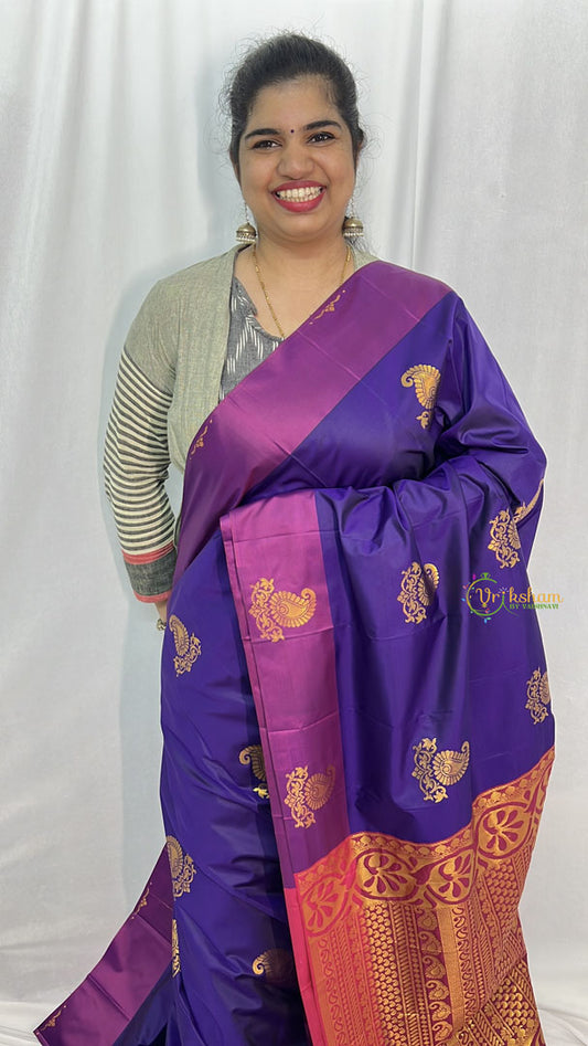 Purple with Self Design Border Semi Soft Silk Saree-VS4030