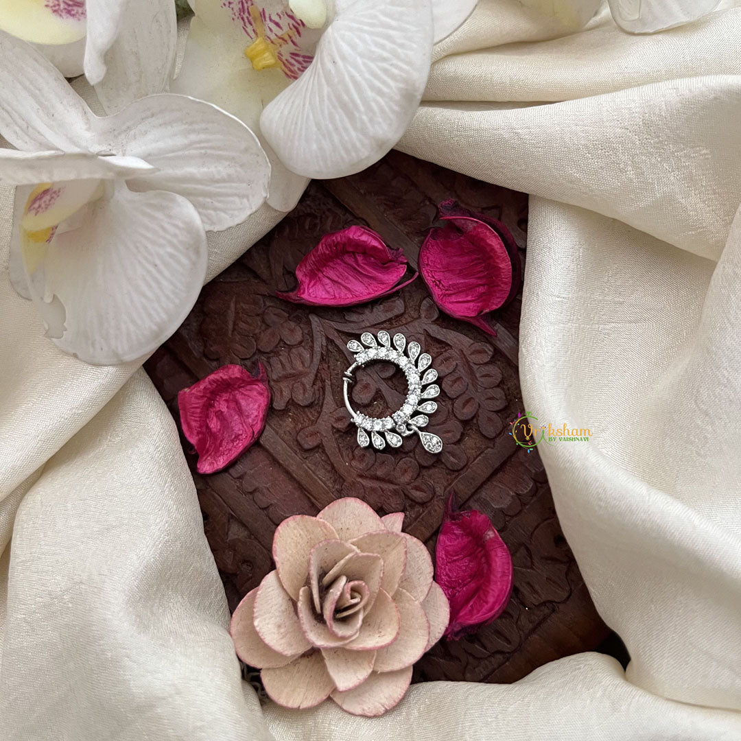 Vriksham Bridal Leaf Style Nathni with CZ Stones Press Naths/Nose Pin-Seliver-G19762