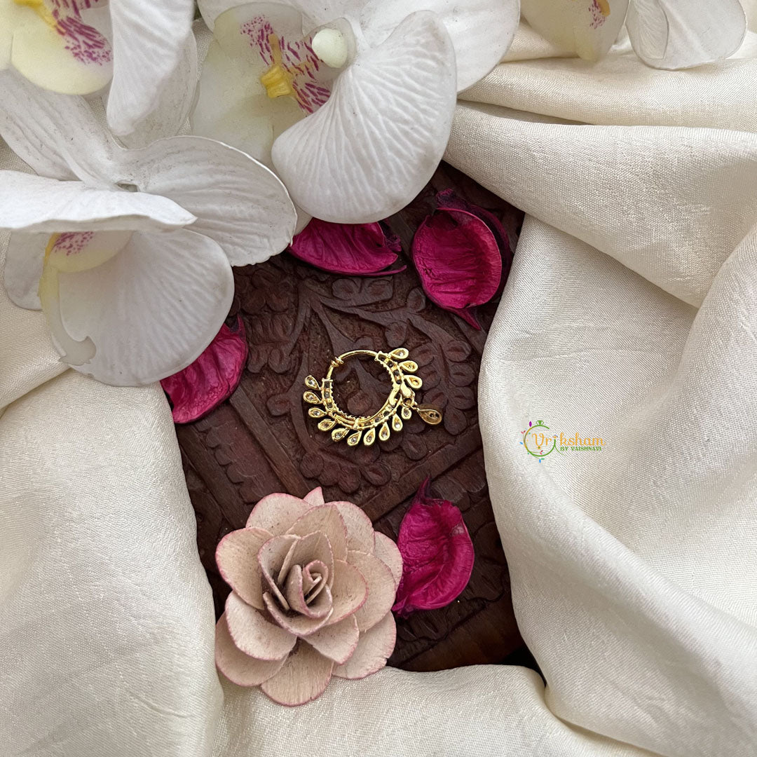 Vriksham Bridal Leaf Style Nathni with CZ Stones Press Naths/Nose Pin-Gold-G19761