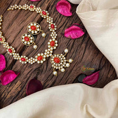 Vriksham Elegant Golden Floral Coral Short Neckpiece-White-Pearls-Small Size-G21844