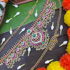 Vriksham Elegant Diya Style Design Kundan Jadau Guttapusalu Hip chain-Green Bead & Rice Pearls-J4046