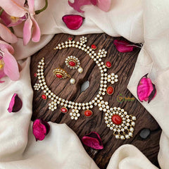 Vriksham Classic Golden Floral Coral Short Neckpiece-White-Pearls-G21843