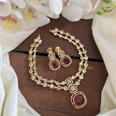 Premium Red AD Stone Pendant 2 Layer Neckpiece-G14529