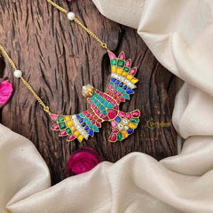 Vriksham Handcrafted Multi Color Stone Garudbenda Eagle With Pearl Accents Pendant Necklace-J4206
