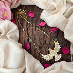 Vriksham Handcrafted White Stone Garudbenda Eagle With Pearl Accents Pendant Necklace-J4205