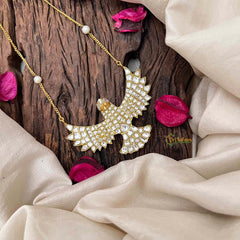 Vriksham Handcrafted White Stone Garudbenda Eagle With Pearl Accents Pendant Necklace-J4205