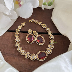 Trendy Red AD Stone Neckpiece-Oval-G14512