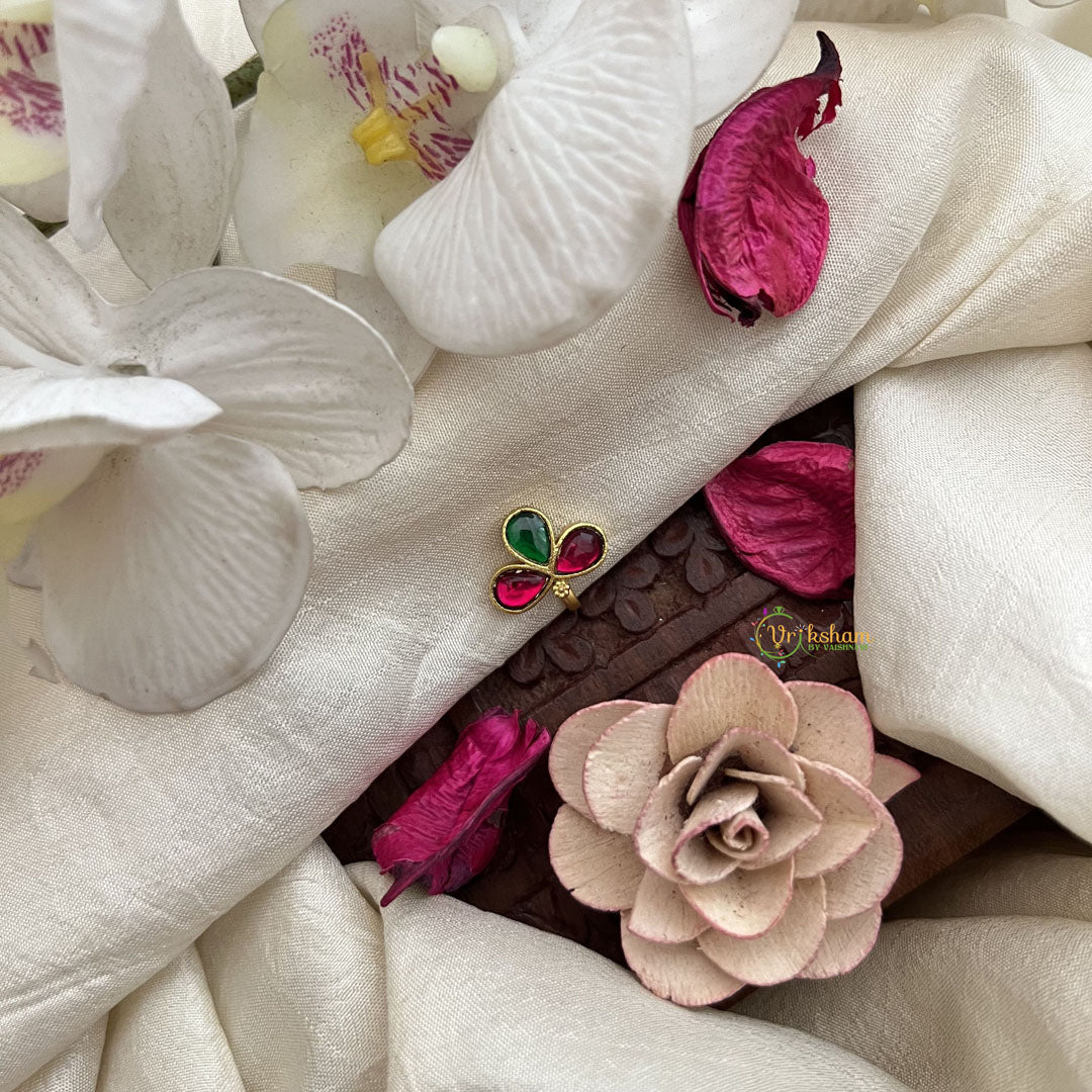 Vriksham Floral Jadau Kundan Nath-Red Green-J3269