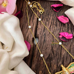 Vriksham Modern GandaBenda Bird Multi Color Kundan Jadau With Delicate Pearl Chain Pendant Necklace-J4210