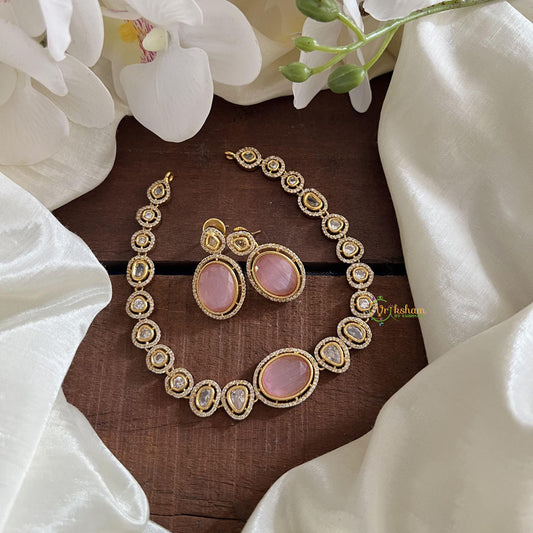 Trendy Baby Pink AD Stone Neckpiece-Oval-G14510