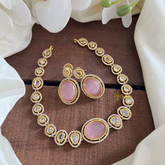 Trendy Baby Pink AD Stone Neckpiece-Oval-G14510