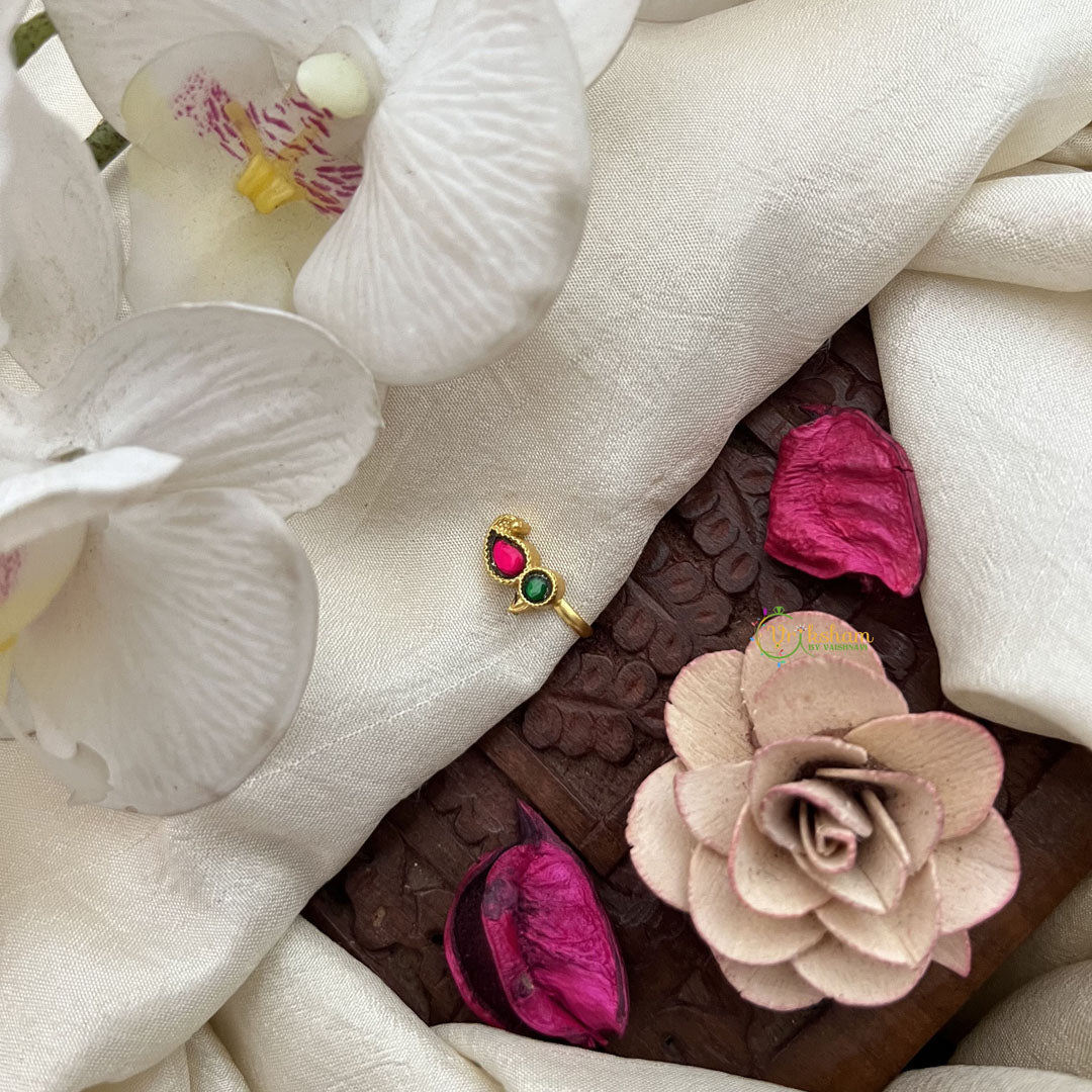 Vriksham Bird Shape Jadau Kundan Nath-Red Green-J3263