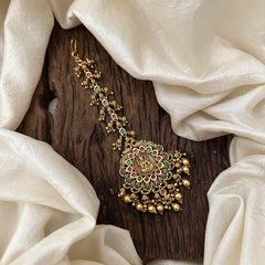 Premium Red Green Stone Lakshmi Maang Tikka-Gold Bead-G13510