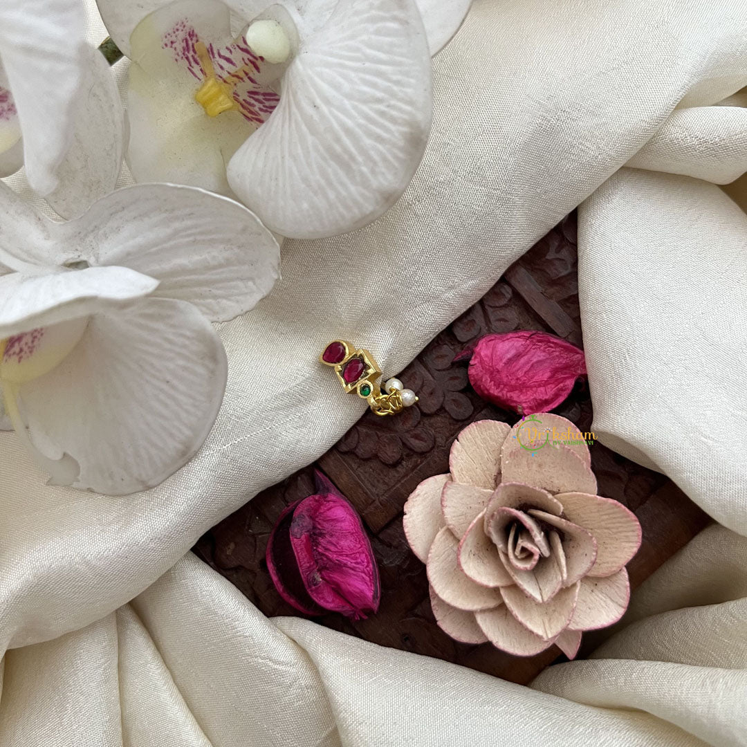 Vriksham Unique Jadau Kundan Nath-Red Green-Tear Drop, Oval & Square-J3279