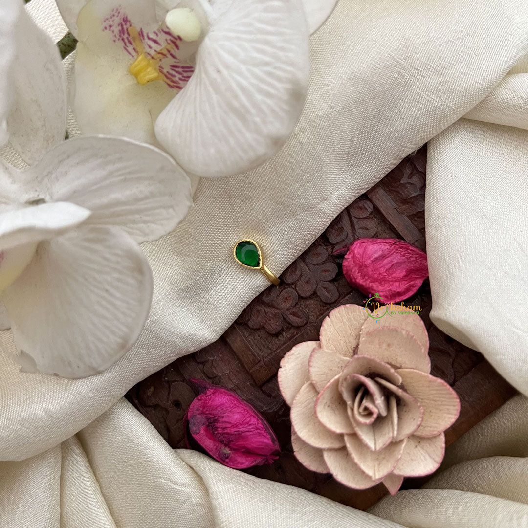 Vriksham Elegant Tear Drop Jadau Kundan Nath-Green-J3261