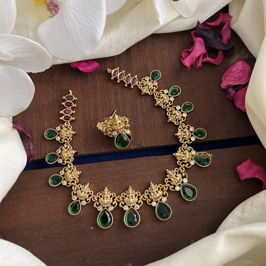 Premium Green AD Stone Lakshmi Neckpiece-Tear Drop-G14543