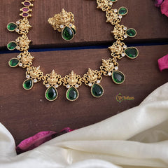 Premium Green AD Stone Lakshmi Neckpiece-Tear Drop-G14543