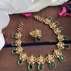 Premium Green AD Stone Lakshmi Neckpiece-Tear Drop-G14543