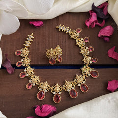 Premium Red AD Stone Lakshmi Neckpiece-Tear Drop-G14540