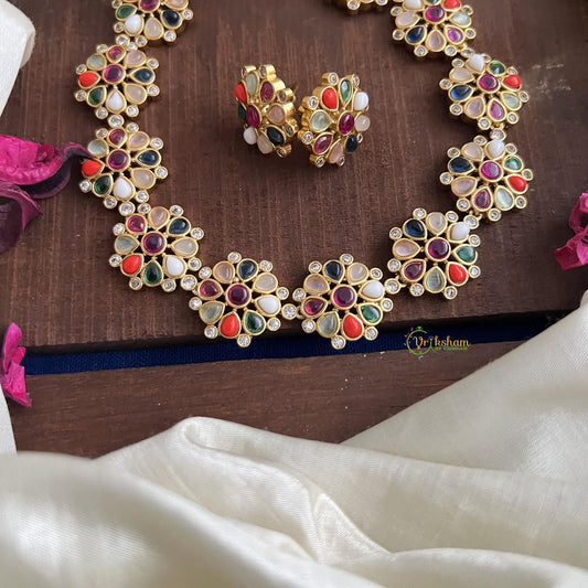 Stylish Multicolor AD Stone Floral Neckpiece-G14581