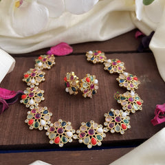 Stylish Multicolor AD Stone Floral Neckpiece-G14581