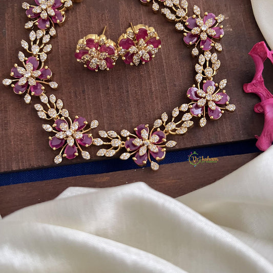 Stylish Red White AD Stone Floral Neckpiece-G14580