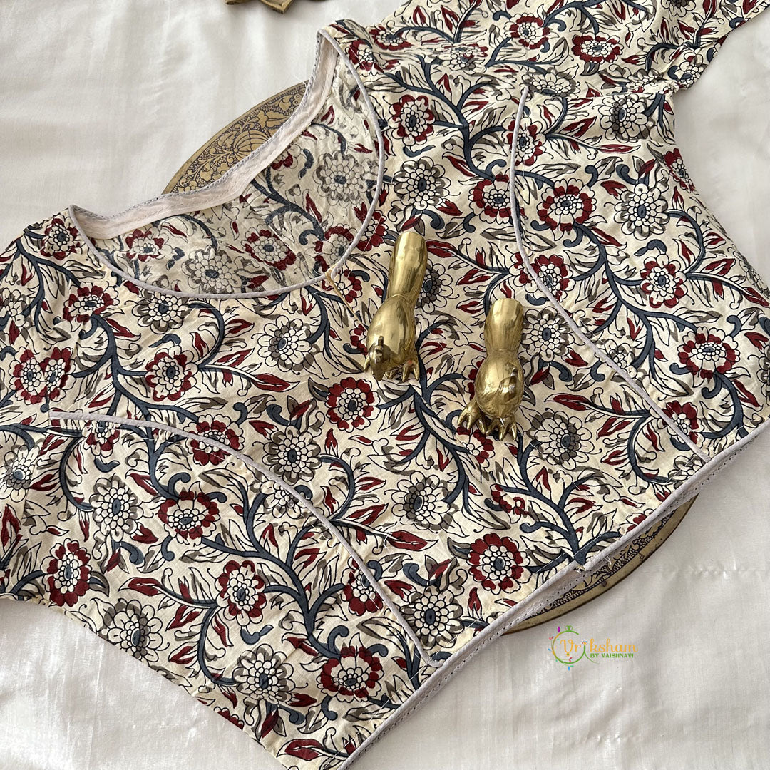 Premium Kalamkari Readymade Blouse -Kalamkari Print -Cream-VS3807